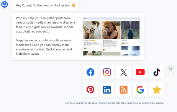 Flockler supports 13+ social media platforms