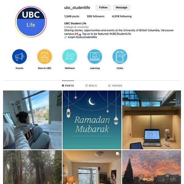 University of British Columbia's Instagram page to curate campus life stories