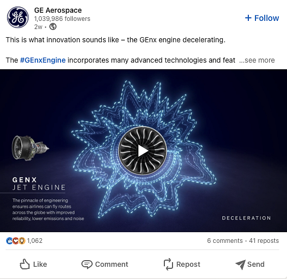 Video post example on LinkedIn from GE Aerospace