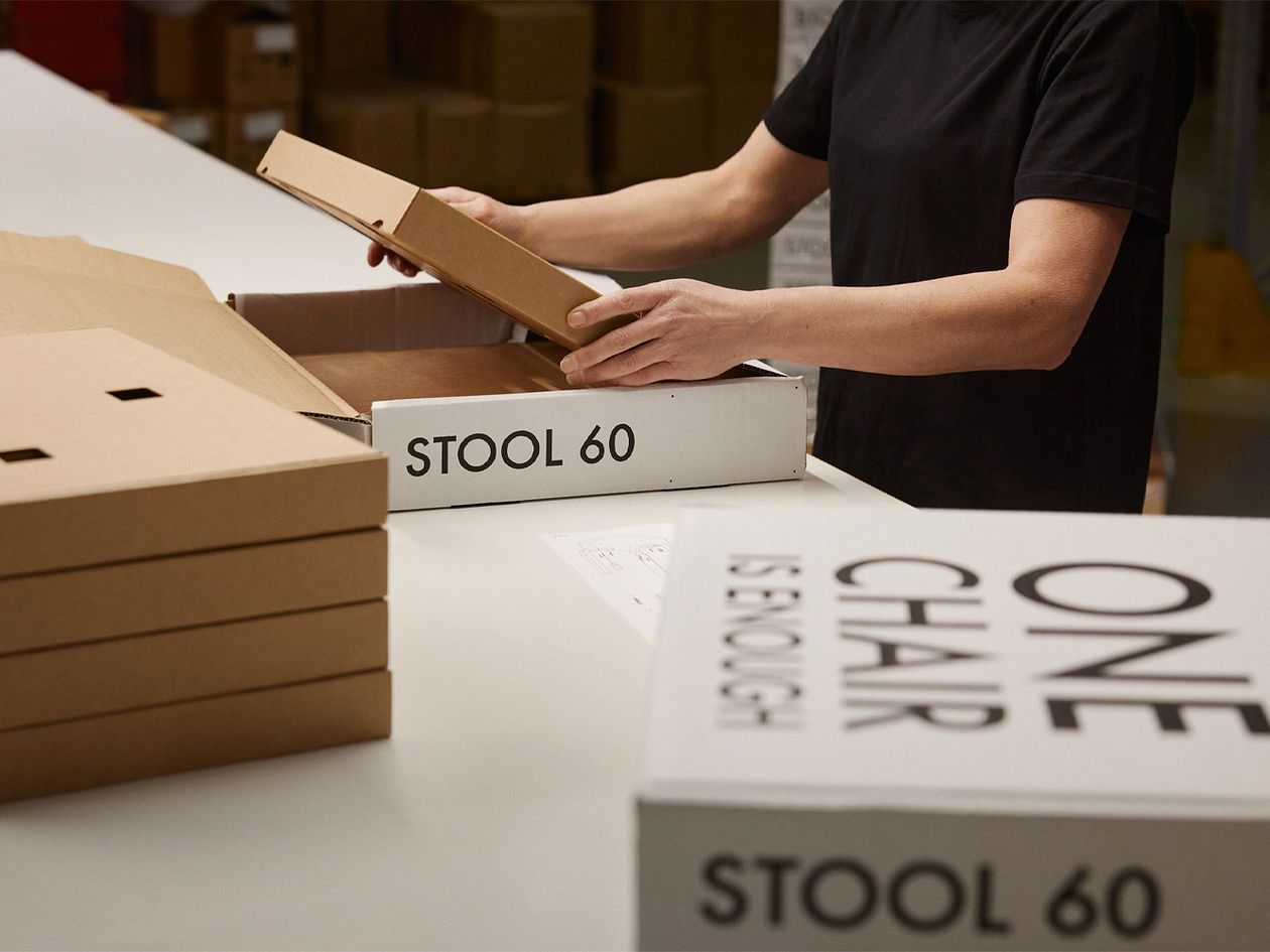 New packages of stool 60 at the Artek a-factory