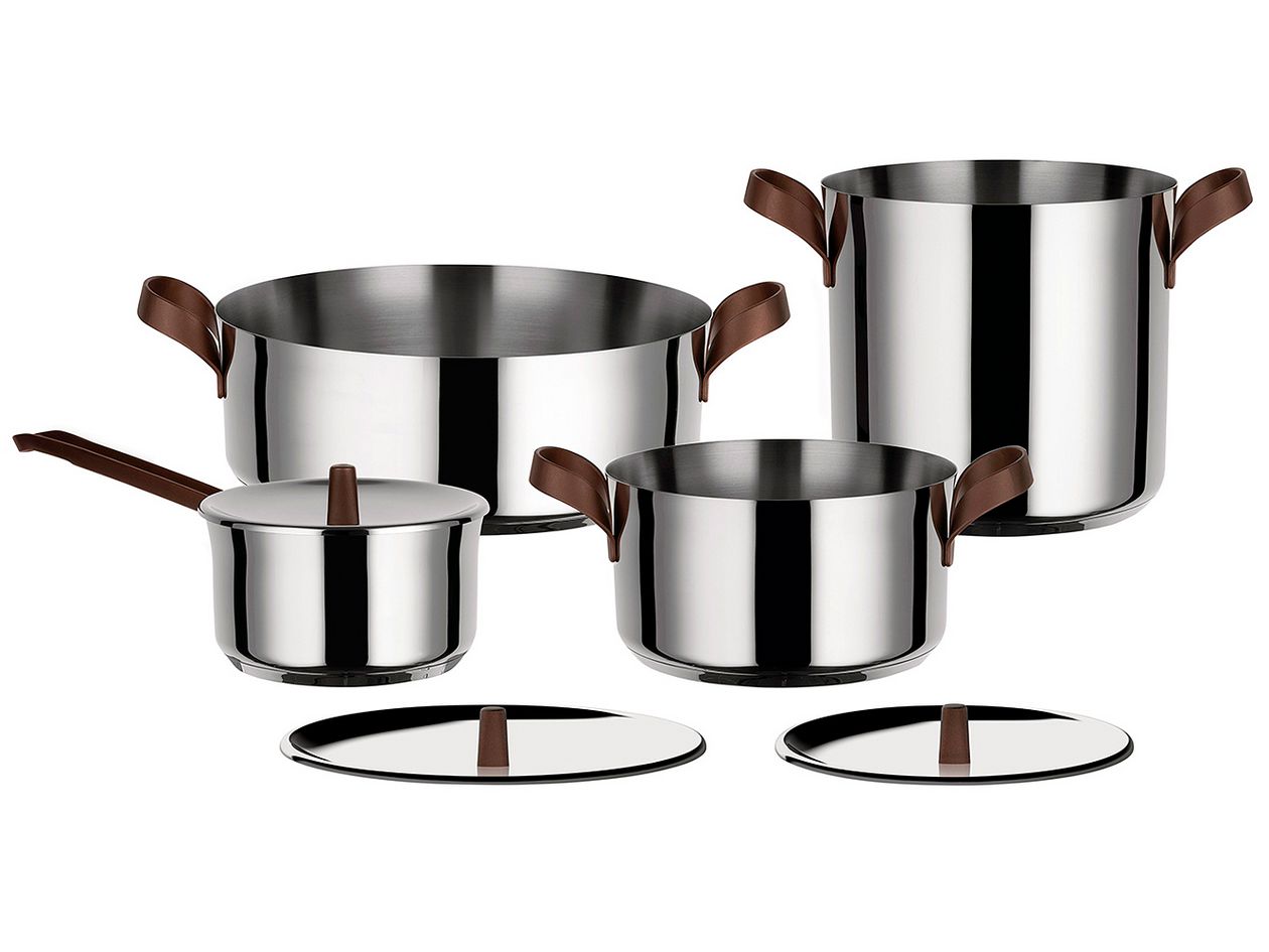 Alessi Edo cookware set, 4 pots with 3 lids