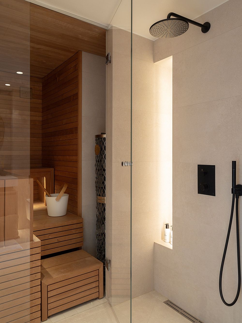 Black Tapwell shower and a sauna