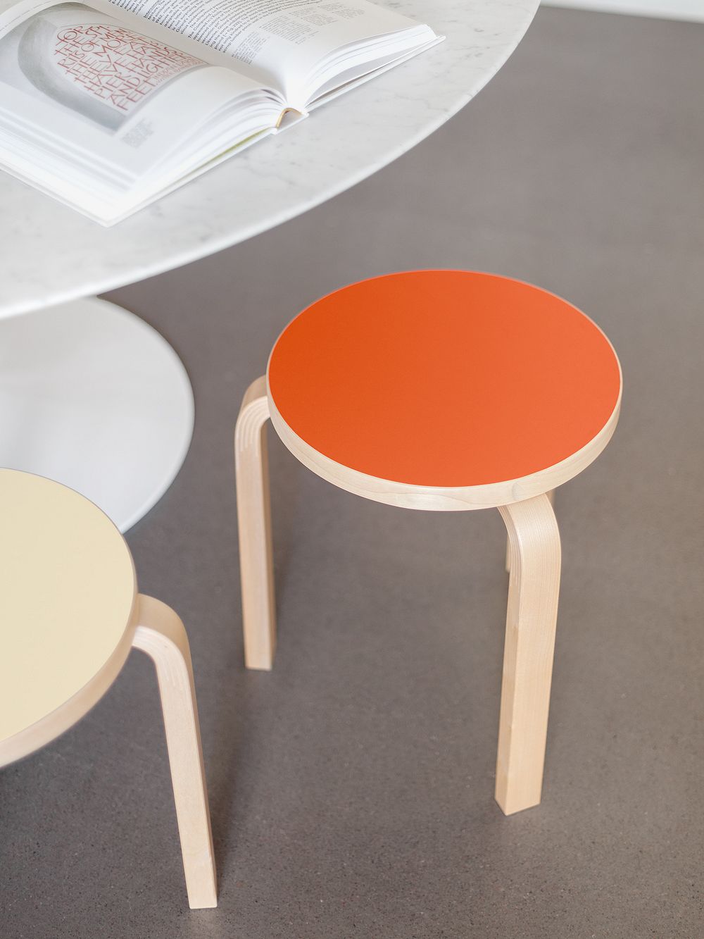 Artek  Aalto stool 60, orange linoleum - birch