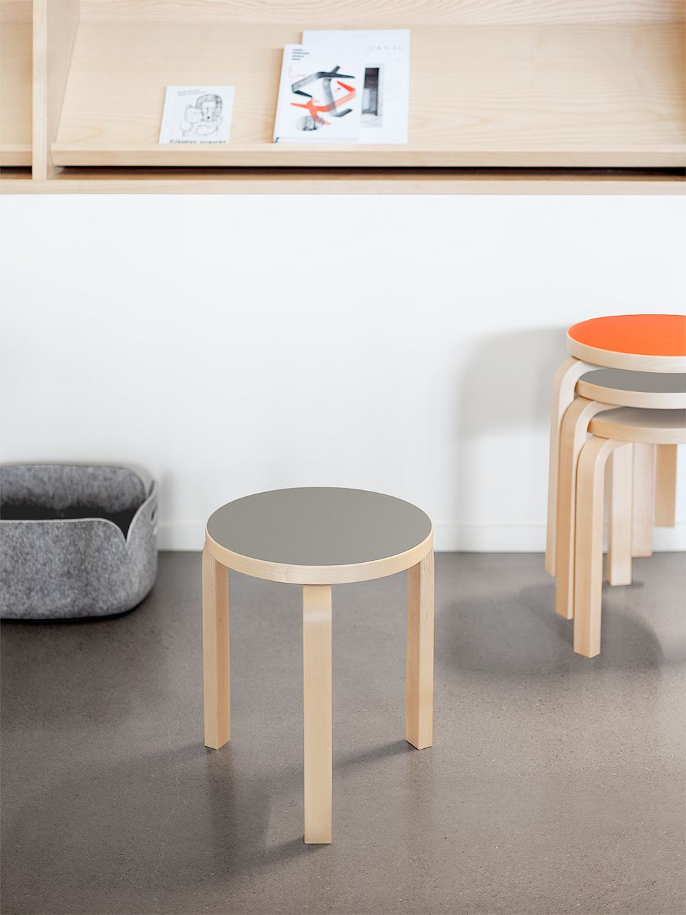 Artek  Aalto stool 60, ash grey linoleum - birch