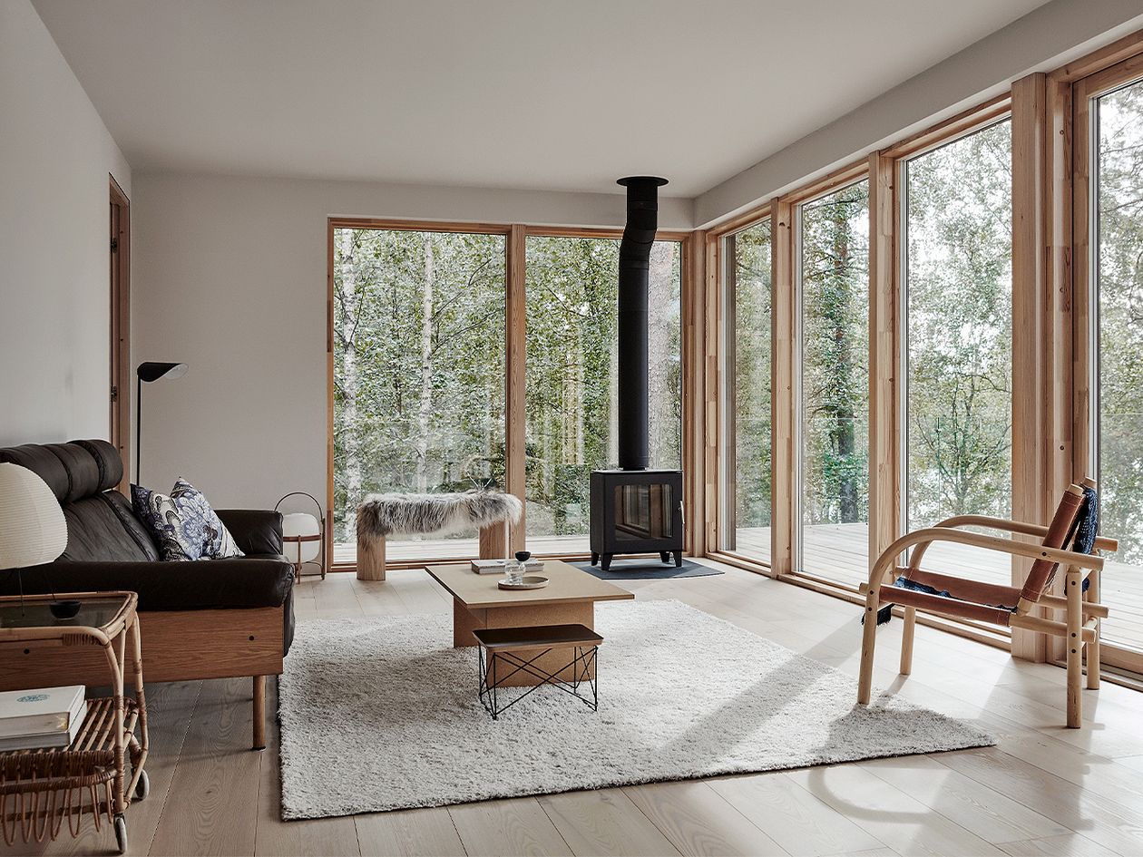 A living room in a leisure home of Joanna Laajisto and Mikko Ryhänen