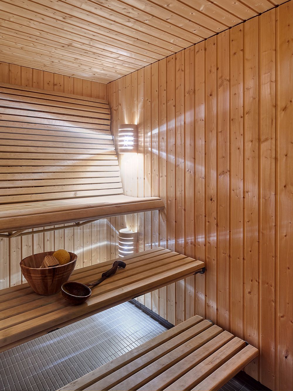 A Finnish sauna interior designed by Ilmari Tapiovaara.