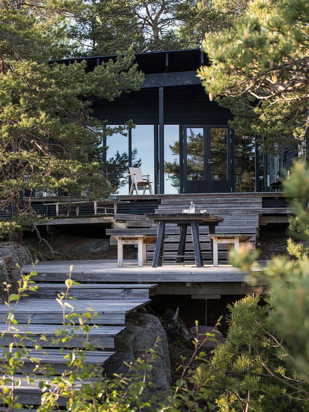 A black summer cottage exterior