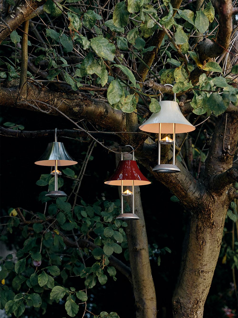 HAY Mousqueton lamps hanging from a tree