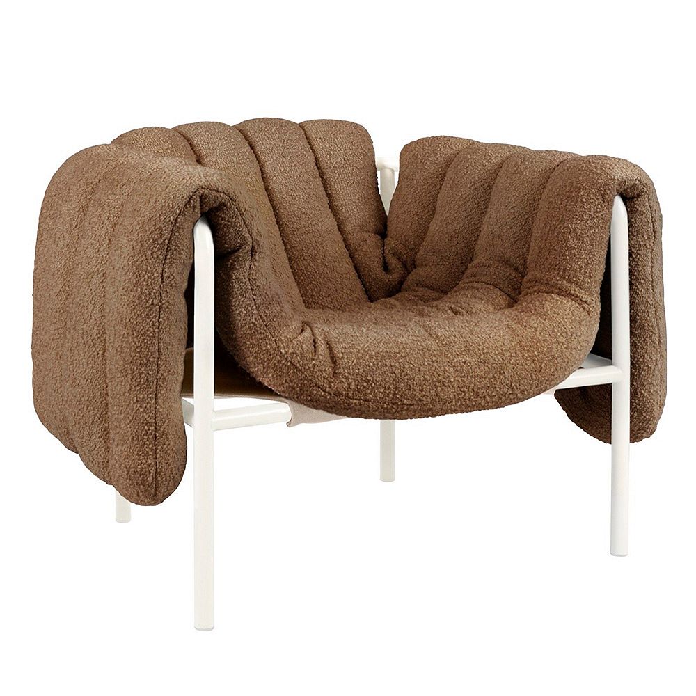Hem  Puffy lounge chair, sawdust boucle - cream steel