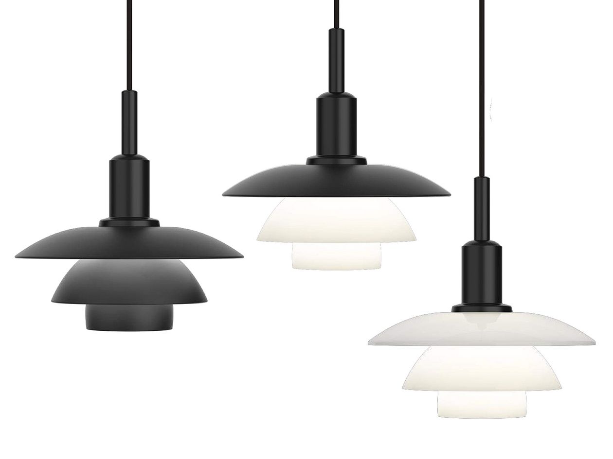 Louis Poulsen PH 3/3 all black, top shade in black and in opal white glass.