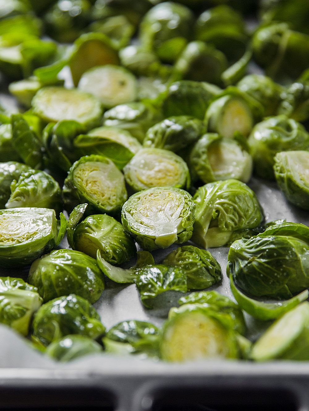 Brussels sprouts on an oven pan