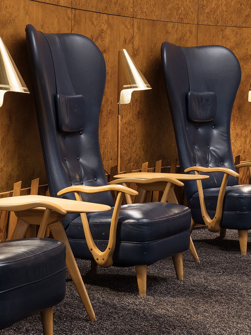Runar Engblom armchairs and Paavo Tynell lamps at Hotel Vaakuna
