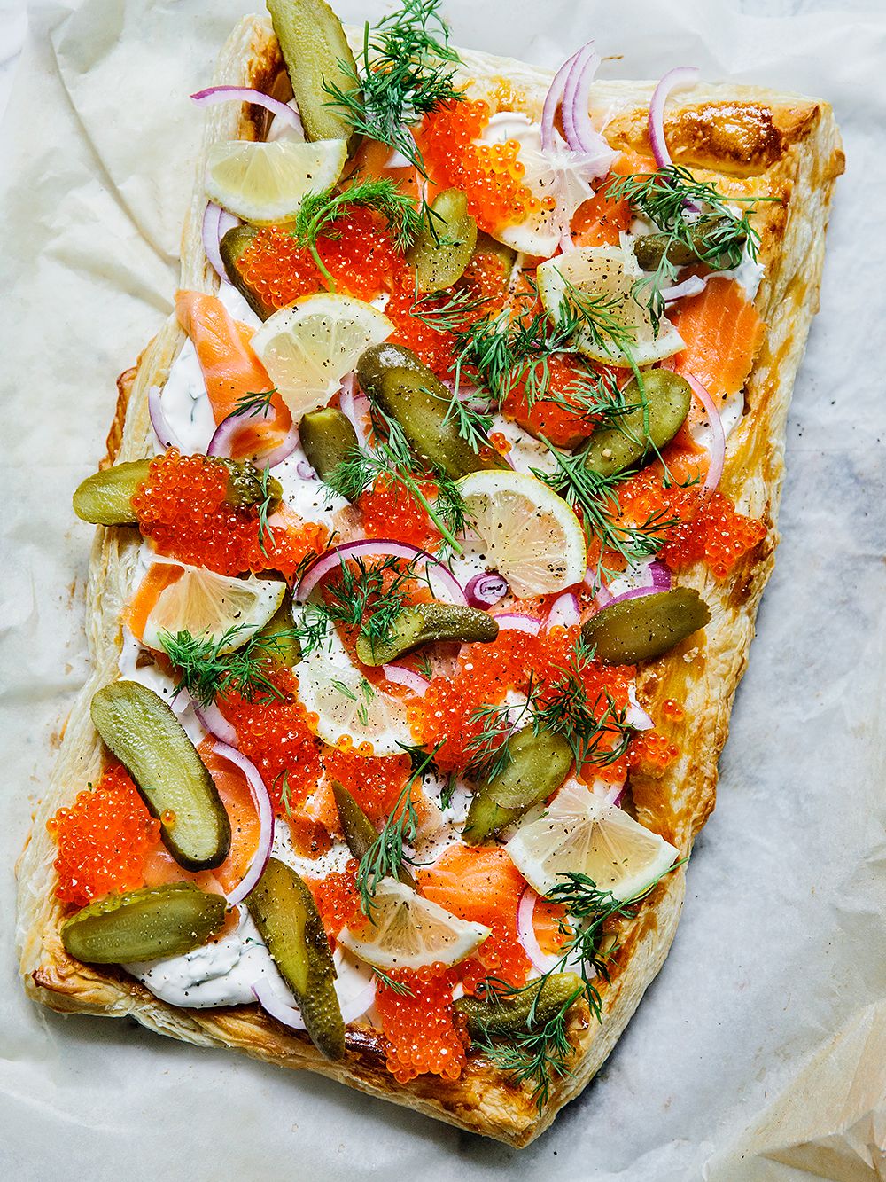 Festive salmon tart