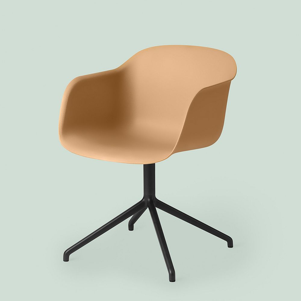 Muuto Fiber armchair, swivel base, ochre - black