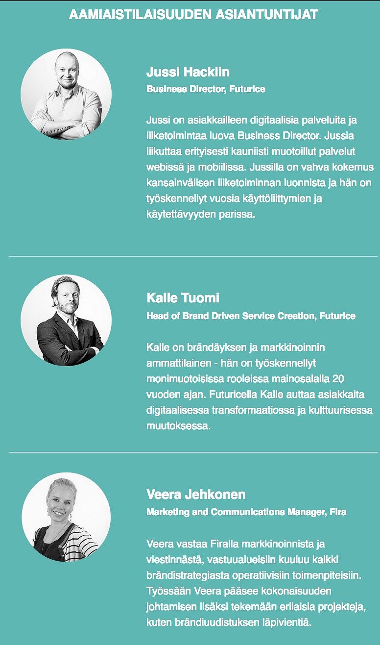 Aamiaistilaisuuden asiantuntijat