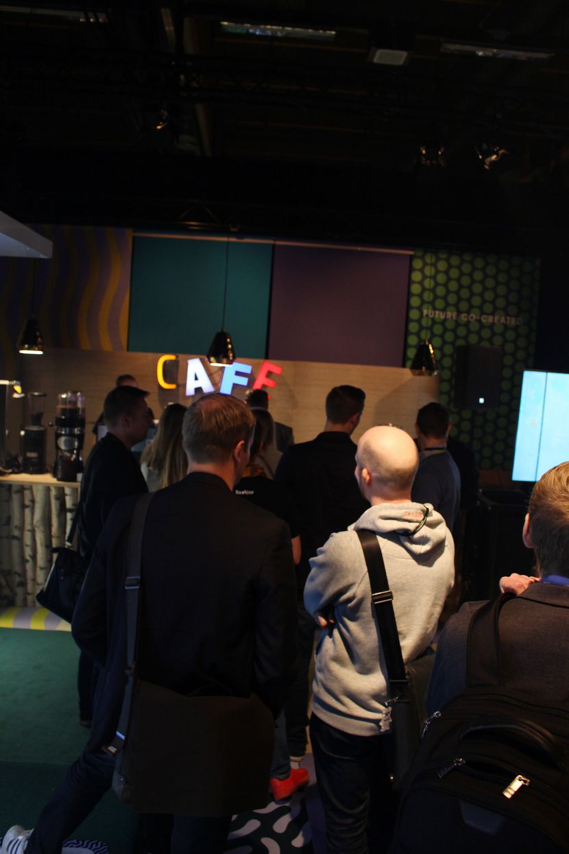 Attendees wait in line at the Futucafe.