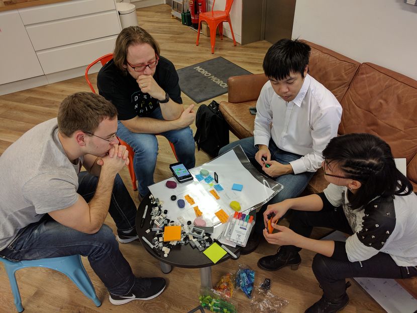 Willi, Paul, Kenta and Marie brainstorming