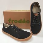 FRODDO Barefoot Canvas Black 69€ kokoja 38,39,40 -vegaaninen tuote -päällinen luomupuuvillaa -mikrokuituvuori -irroitettava pohjallinen -joustava kumipohja Normaalikokoa. Pohjallisen pituus 36=24,2cm 37=24,8cm 38=25,4cm 39=26,0cm 40=26,6cm 41=27,2cm 42=27,8cm