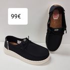Kuva 12 HeyDude Wendy Espadrille Woven Black Hinta 99€ koot 37,38,39,40,41,42  -tilava lesti, leveyttä ja myös varvaskorkeutta hyvin -ULTRAkevyt joustava ulkopohja (hieman paksumpi ulkopohja, kuin muissa malleissa) -irroitettava, 5mm paksu vaimennettu pohjallinen, jossa päällinen korkkia -joustavaa tekstiiliä -helpot laittaa jalkaan ja menee rintavaankin jalkaan Lesti normaali, eli ota omaa kokoasi! Huom!! konepestävät 30 asteessa.  Pohjallisen pituus: 36= 24cm 37= 24,5cm 38=25,0cm 39=25,5cm 40=26,0cm 41=26,6cm 42=27,2cm