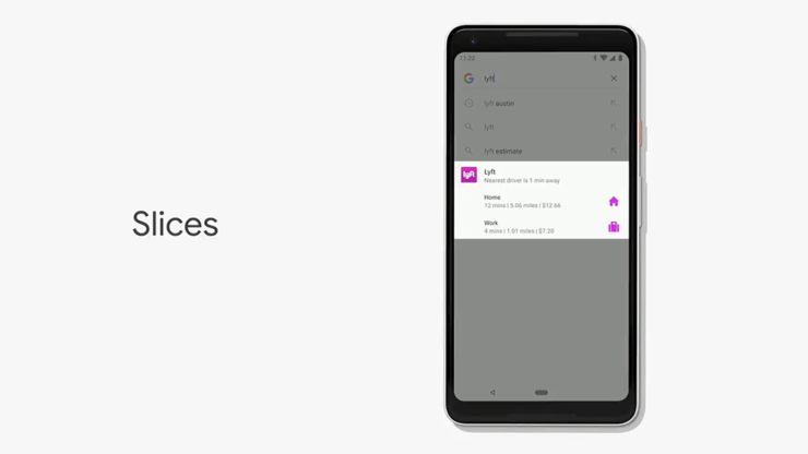 Androidin uutta Slices-toimintoa esiteltiin kyytitilauksen teolla suoraan hakutuloksista.