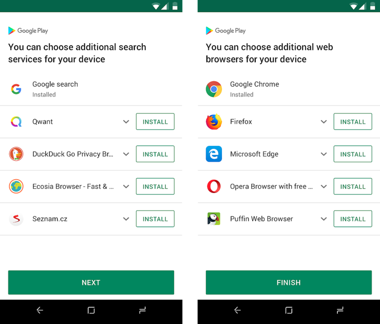 Tällaiset valintanäkymät kaikki Android-käyttäjät Euroopassa saavat eteensä.