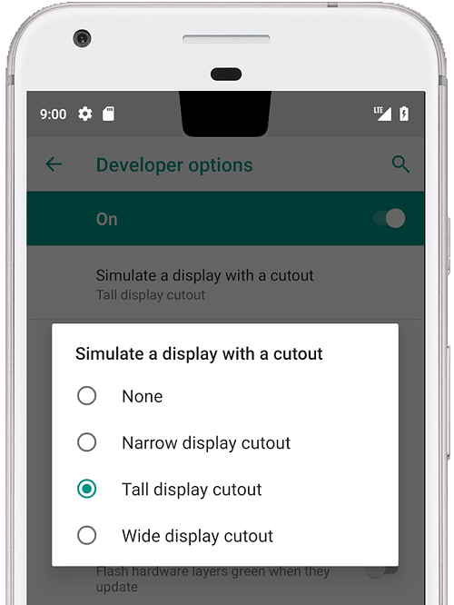 Android P tuo käyttöjärjestelmätasolle tuen näyttölovelle.