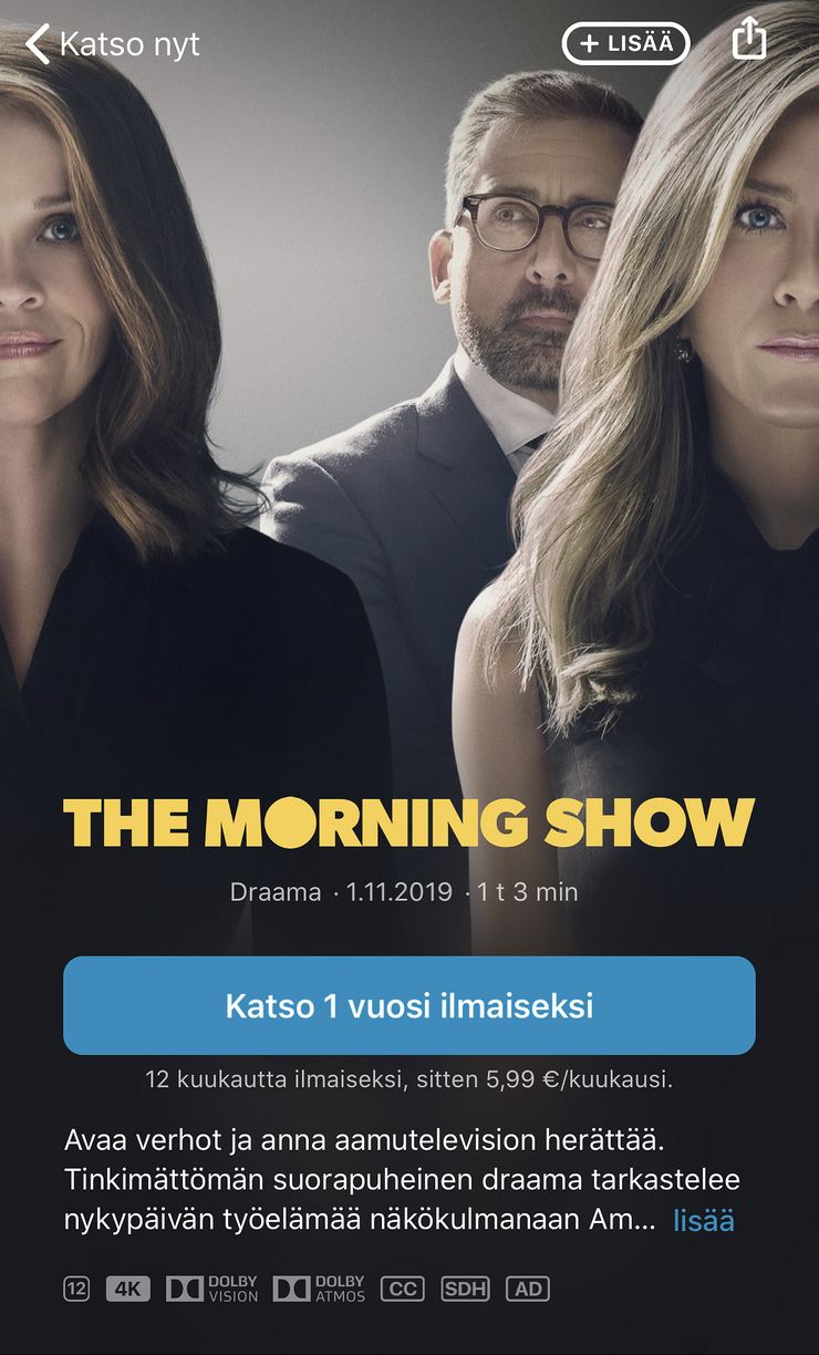 Apple TV+ -sisällöt löytyvät nyt Applen TV-sovelluksesta.