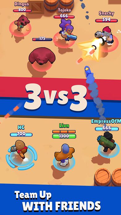 Brawl Starsissa kamppaillaan kolme vastaan kolme -pelissä.
