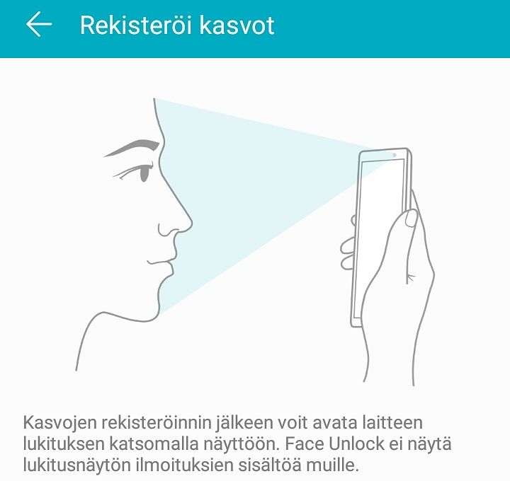 Kasvojen rekisteröiminen on nopea ja yksinkertainen prosessi.