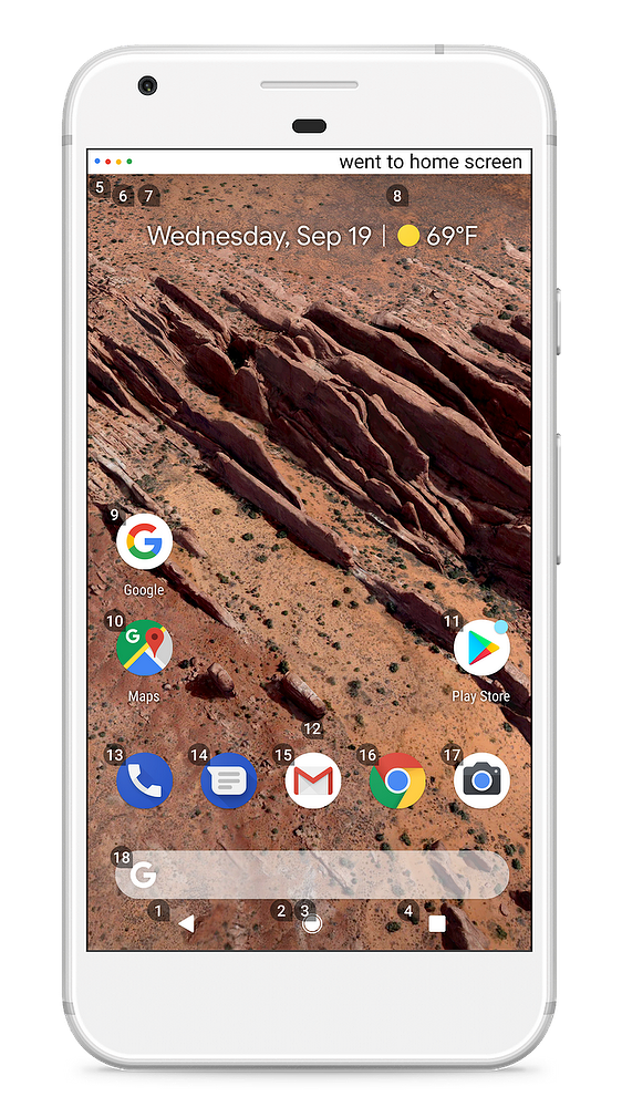 Android-kotinäyttö Google Accessia käytettäessä.