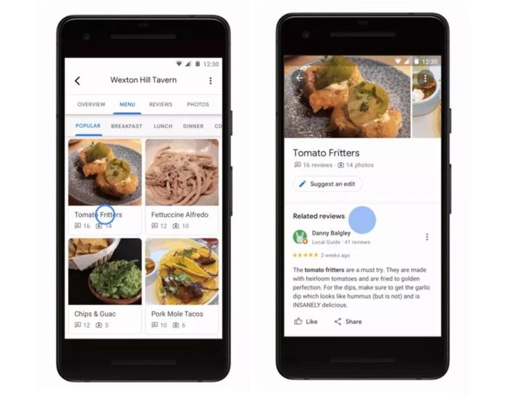 Menu-sivulta annoksia voi tarkastella tarkemmin. Google Maps näyttää muun muassa annoksista julkaistut kuvat ja arvostelut, jotka kääntyvät automaattisesti käyttäjän äidinkielelle.