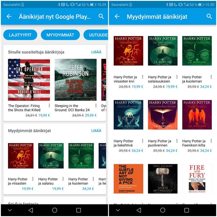 Äänikirjoja löytyy nyt Google Playsta.