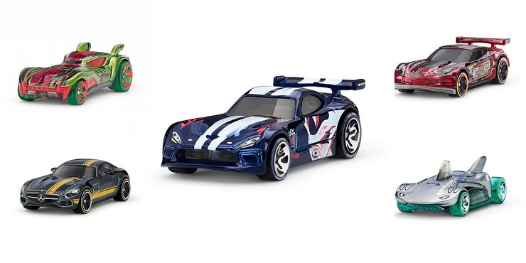 NFC-tunnistimella varustettuja Hot Wheels -autoja.