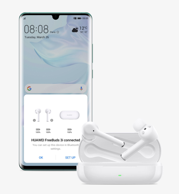 FreeBuds 3i -kuulokkeet tukevat helppoa parittamista EMUI 10:llä varustettujen Huawei-puhelinten kanssa.