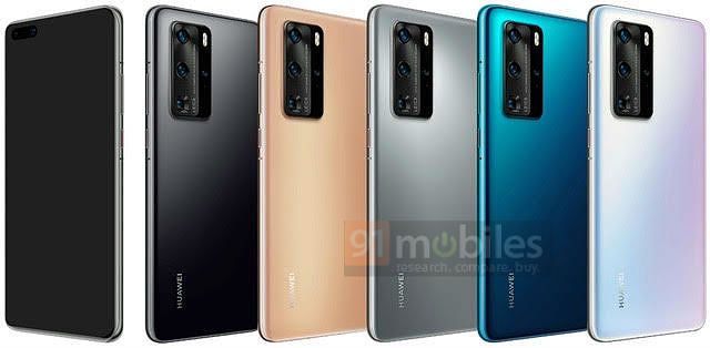 Huawei P40 Pro eri väreissä. Kuva: 91mobiles.