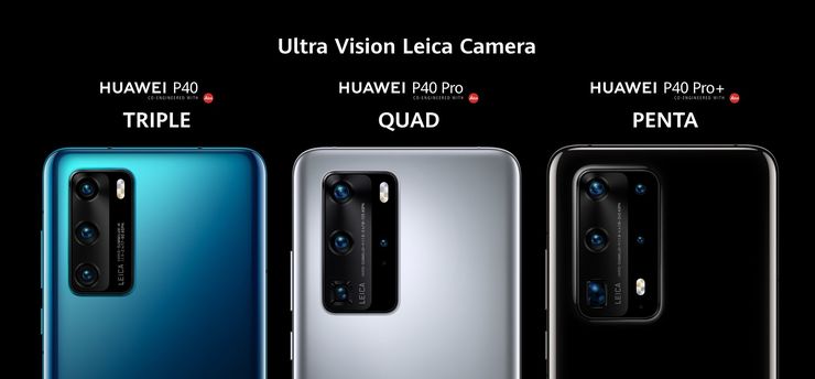 Kolme, neljä ja viisi takakameraa P40:ssä, P40 Prossa ja P40 Pro+:ssa.