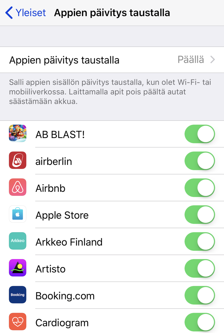 Yksi parhaita – ja vähemmän tunnettuja – keinoja pidentää iPhonen akunkestoa on luopuminen appien päivityksestä taustalla, ainakin niiden osalta, joissa sille ei ole mitään tarvetta.