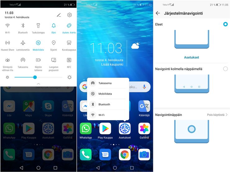 Kuvakaappauksia Magic UI 2.1 -käyttöliittymästä.