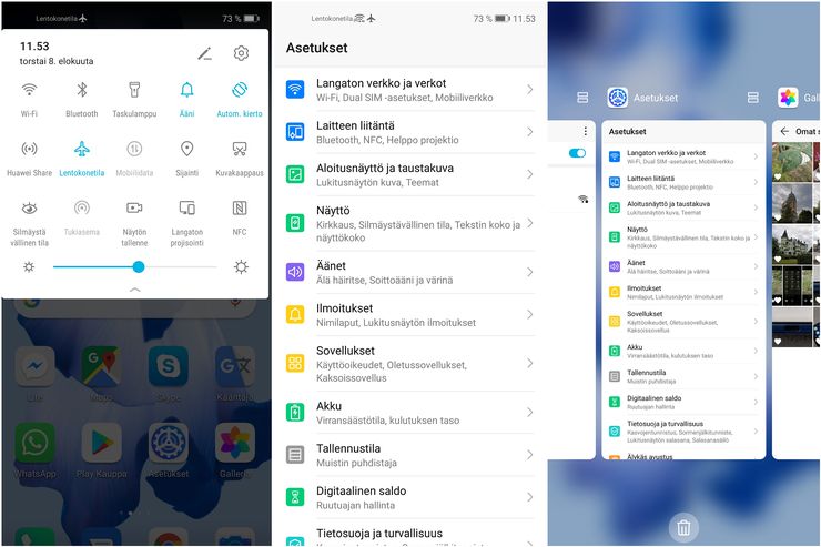 Kuvakaappauksia Honor 20:n Magic UI 2.1 -käyttöliittymästä.