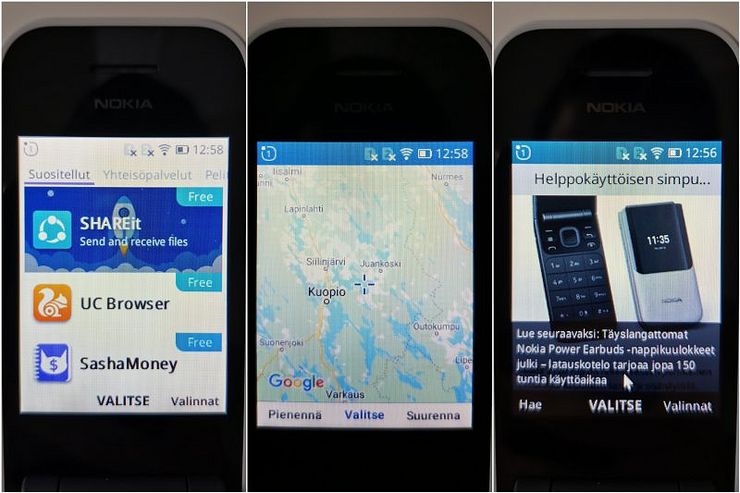 Sovelluskauppa, Maps-karttasovellus ja verkkoselain.