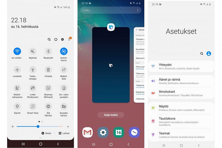 Kuvakaappauksia One UI 2.0 -käyttöliittymästä.