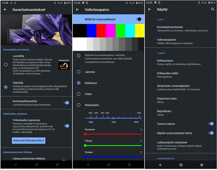 Näyttöasetukset ovat monipuoliset Xperia 1 II:lla.