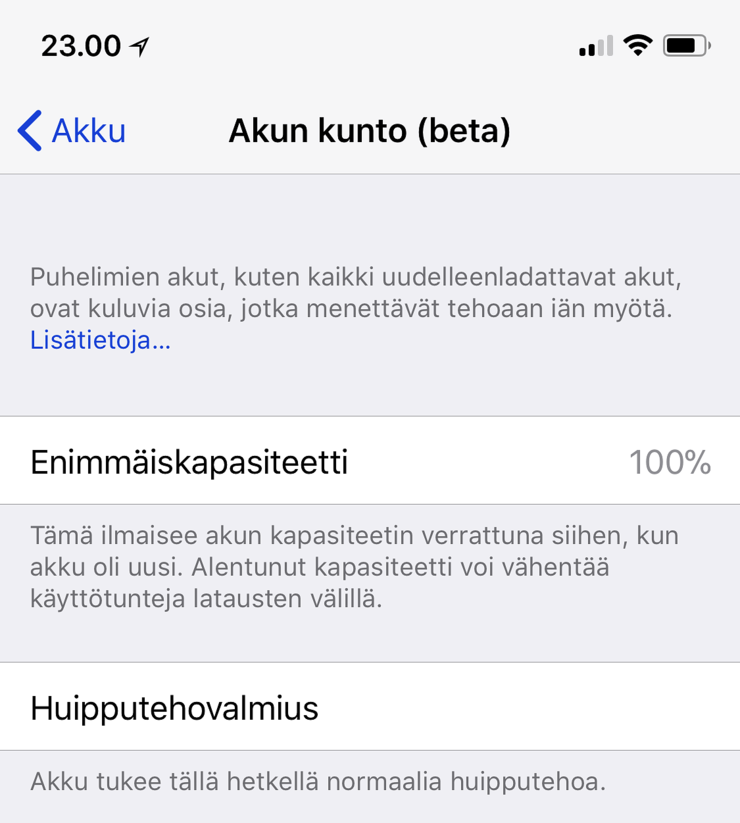 Uudemmissa puhelimissa, joiden akku ei ole vielä ehtinyt heiketä, ei ole mahdollista tehdä muutoksia.