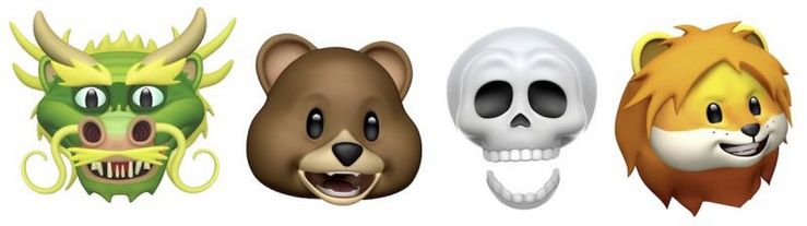 iOS 11.3:n neljä uutta Animojia.