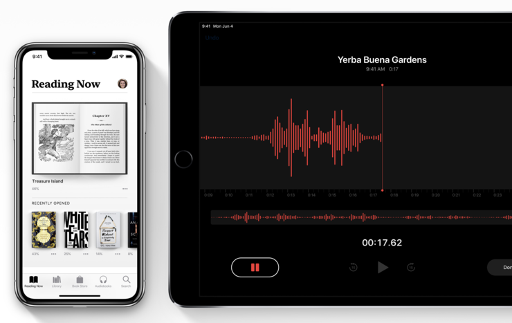 Uudistunut Kirjat-sovellus ja Sanelimen tulo iPadillekin ovat myös iOS 12:n uudistuksia.