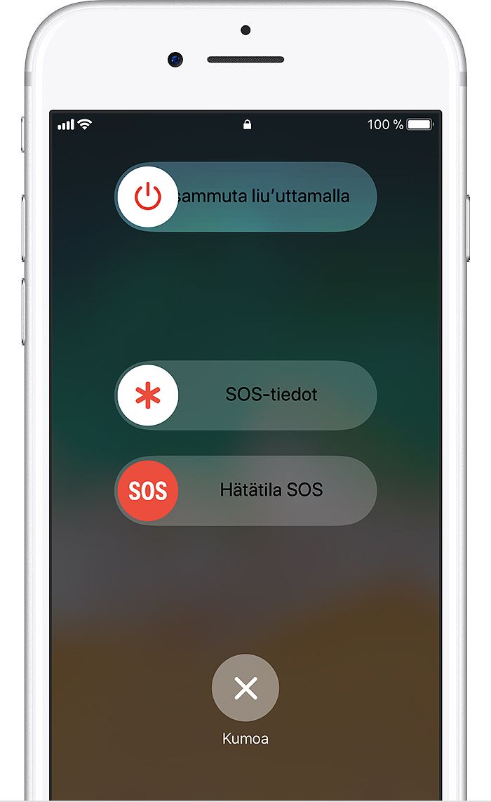 iPhonen SOS-valikko.