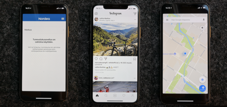 Esimerkiksi Nordean ja monia Googlen sovelluksia ei ole vielä optimoitu iPhone X:lle. Facebookin sovellukset, mukaan lukien kuvassa näkyvä Instagram, sen sijaan oli pääosin optimoitu jo heti iPhone X:n tullessa myyntiin.
