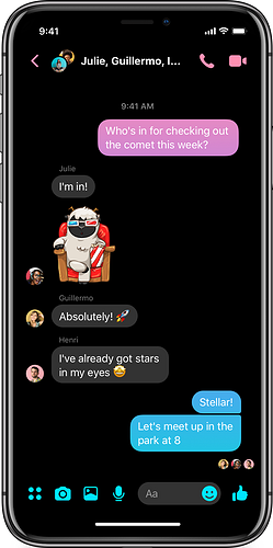 Piakkoin Messenger saa myös tumman yötilan.