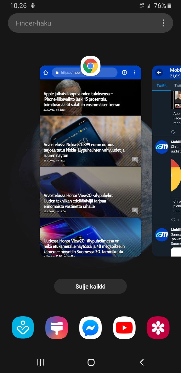One UI:n moniajonäkymä on pitkälti samanlainen kuin perus-Androidissa.