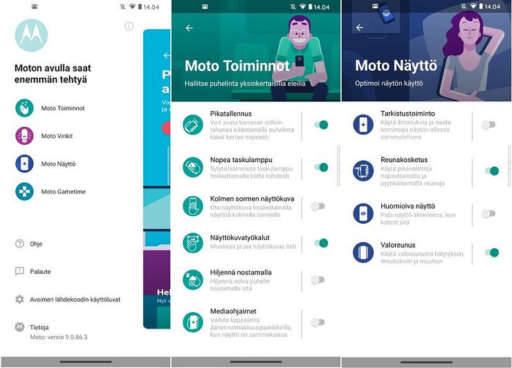 Moto-sovellus tarjoaa näppäriä lisätoimintoja.